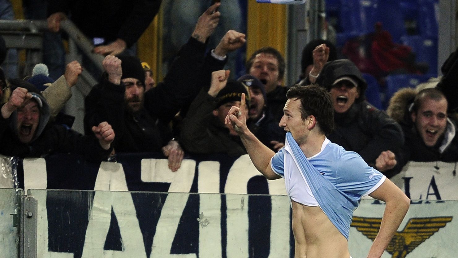 Lazio forward Libor Kozak celebrates his winning goal against Cesena at the Olympic Stadium in Rome.