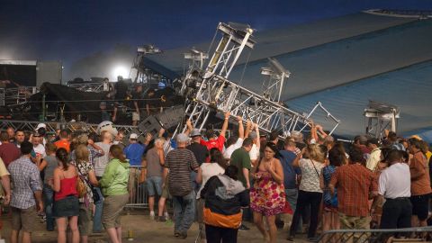 This stage at the Indiana State Fair collapsed in high winds during a storm that swept through Indianapolis on August 13, 2011.