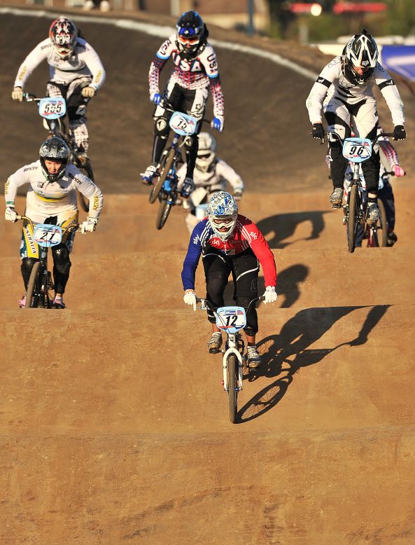 As well as tackling huge jumps, BMX racers also have to contend with bumps in the track known as a "whoop."