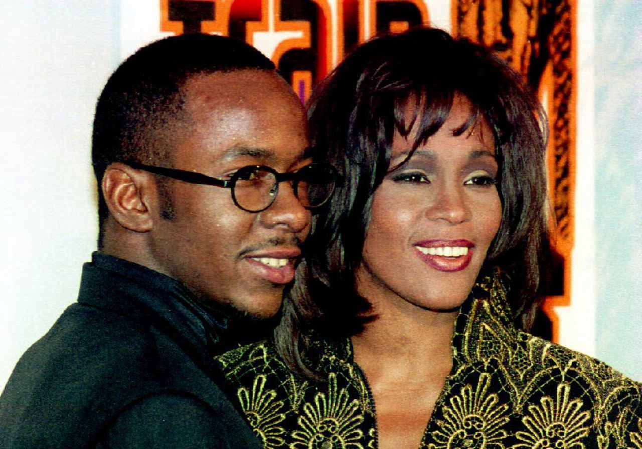 Houston appears with her husband at the time, singer Bobby Brown, at the Soul Train Music Awards in March 1995. Houston received the Sammy Davis Jr. Award for entertainer of the year.
