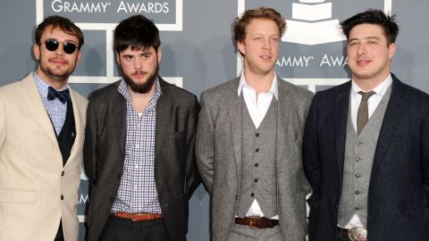 (Left to right) Ben Lovett, Winston Marshall, Ted Dwane, and Marcus Mumford of Mumford & Sons at the 54th Grammy Awards.