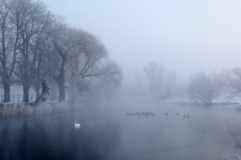  Mist rises from the partially frozen Great Ouse river on February 11, 2012 in Huntingdon, England. The Met Office recorded the coldest temperature so far this winter with -16C registered in Holbeach, Lincolnshire. 