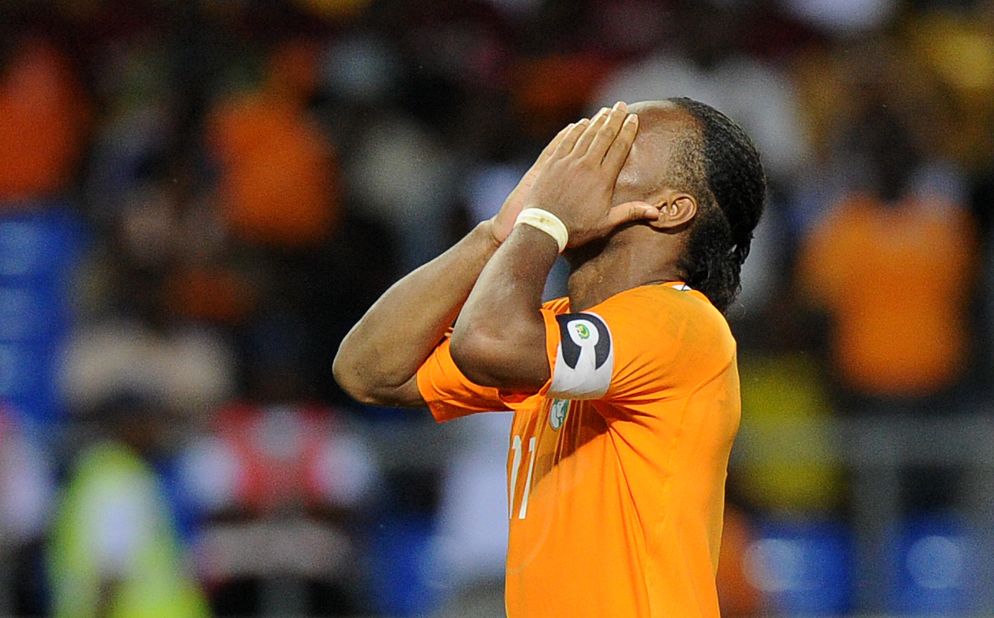 Drogba could have put the Ivory Coast ahead midway through the second half, but fired his penalty high over the crossbar. The Chelsea striker also missed a spot-kick in the Elephants' 2006 shootout defeat to Egypt.