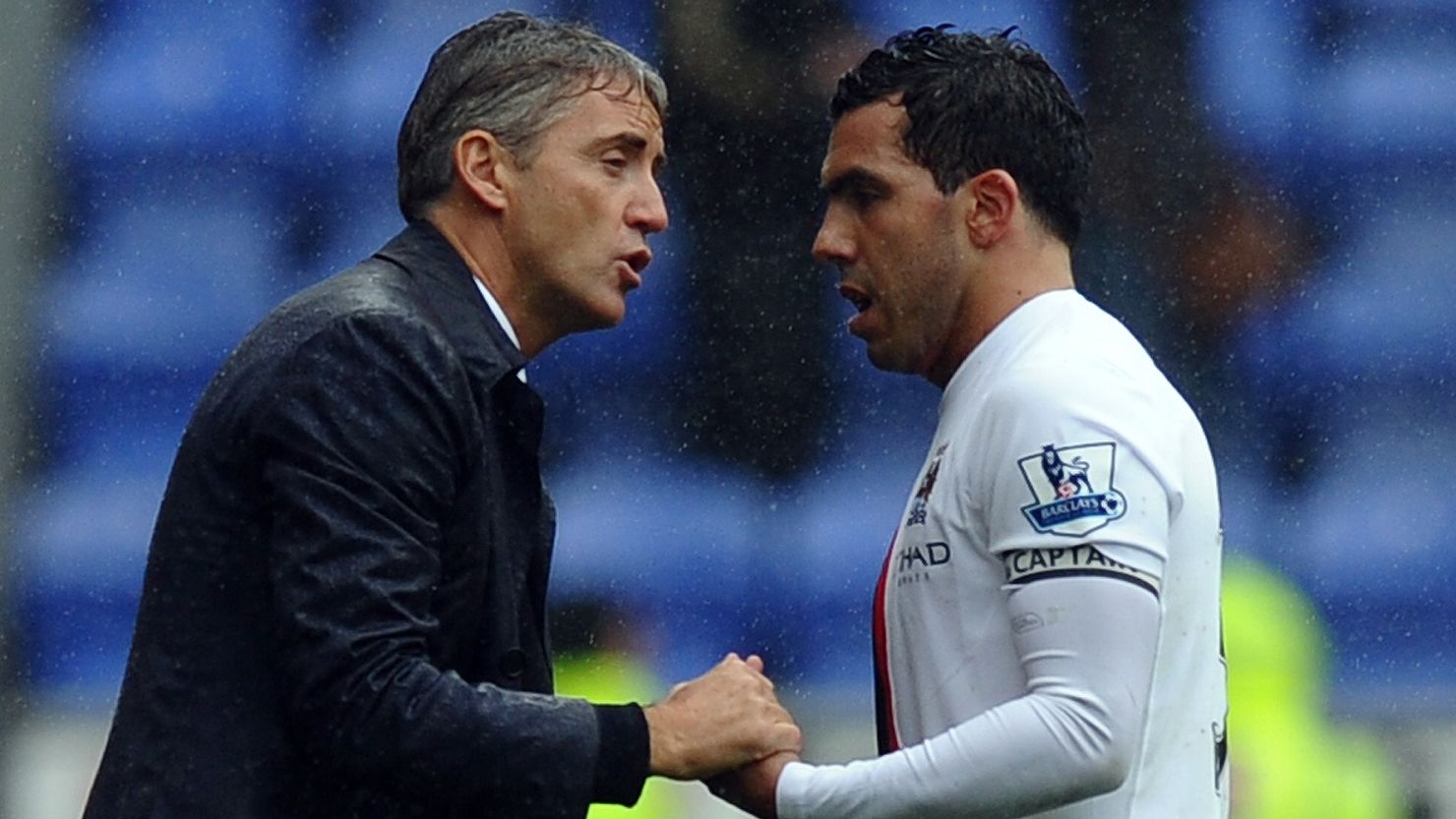 Manchester City manager Roberto Mancini (L) and Carlos Tevez have endured a fractious relationship.