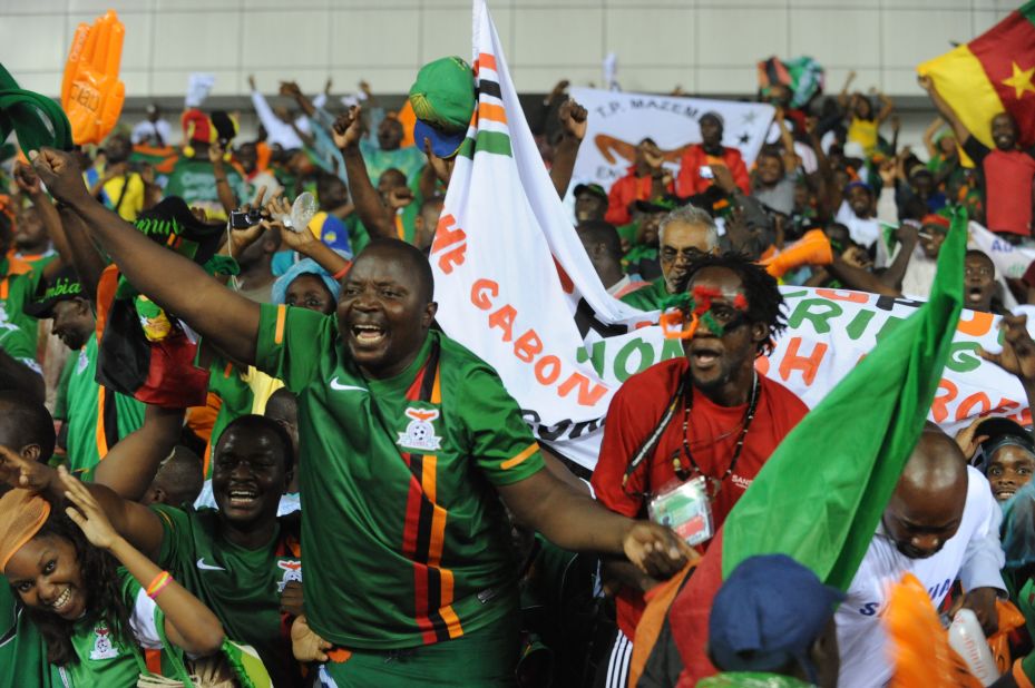 Zambia fans at the Stade d'Angondje celebrated wildly after their team's historic success.