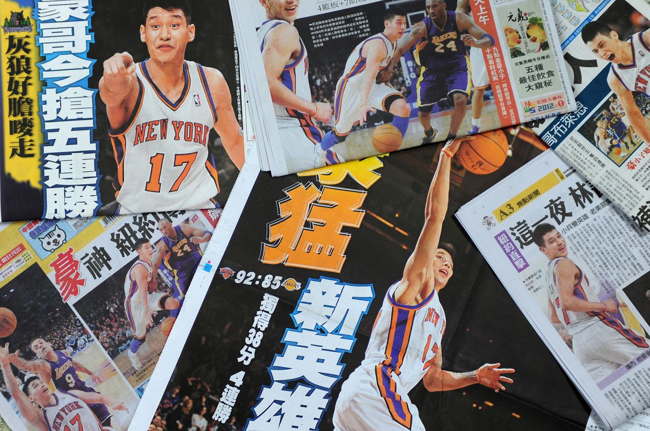 NBA player Jeremy Lin shot to fame in February 2012 when he led the New York Knicks on a winning streak. Fans loved the story of an overlooked player who slept on couches and came off the bench to become a worldwide phenomenon. The former New York Knicks player appeared on front pages in Taiwan. 