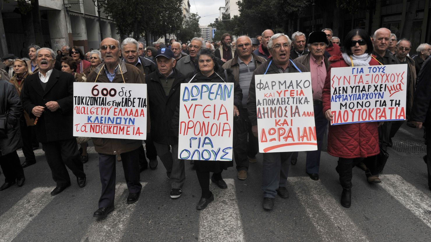 Greek pensioners in Athens show their anger at the severe cuts.