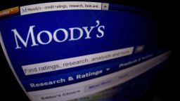 This picture taken on January 17, 2012 shows a close-up of the opening page of the ratings agency Moody's website.