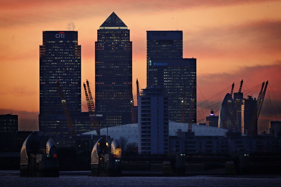 The London skyline, showing Canary Wharf, where a man in his 40s was shot as he returned home Tuesday evening.