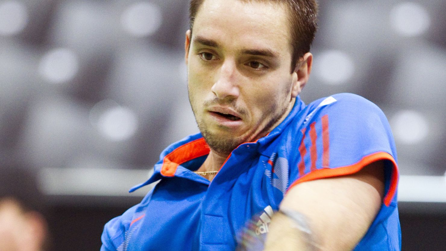 Serbia's Viktor Troicki in action at the ATP tour event in Rotterdam on Tuesday