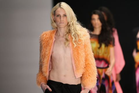 Pejic showcases his feminine side as he walks the runway at the Michalsky Autumn/Winter 2012 fashion show in Germany.