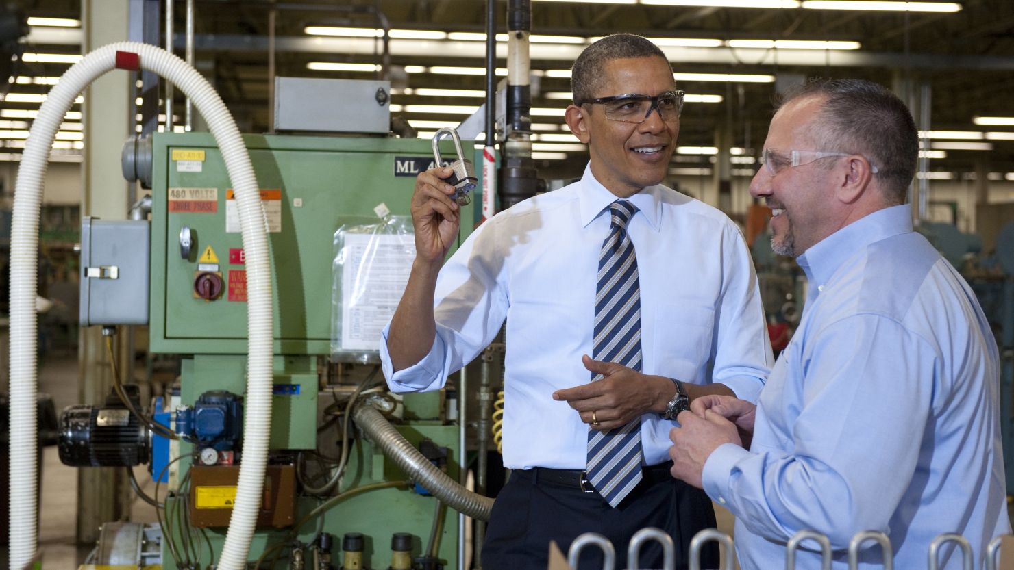 President Obama visits a Master Lock factory.  Jeffrey Bergstand says manufacturing's heyday is over in the United States.
