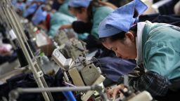Chinese workers at a textile factory in Huaibei, Anhui province in China on February 10, 2012. 