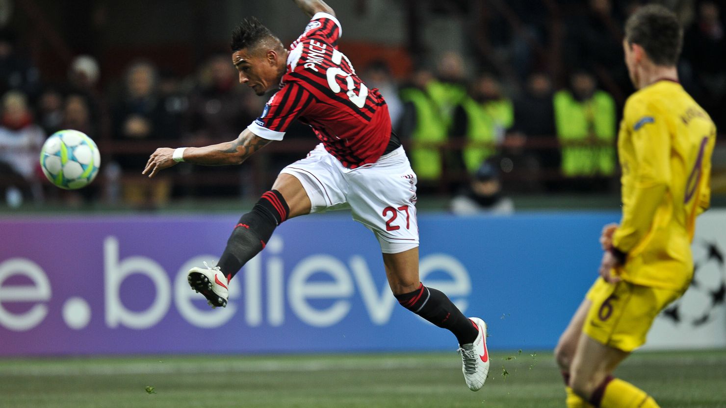 Kevin Prince Boateng opened the scoring for AC Milan against Arsenal with a sensational goal at the San Siro