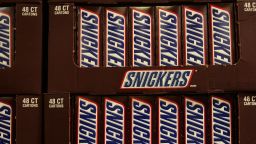 A box of large Snickers candy bars is on display at a Costco store April 4, 2008 in Tucson, Arizona