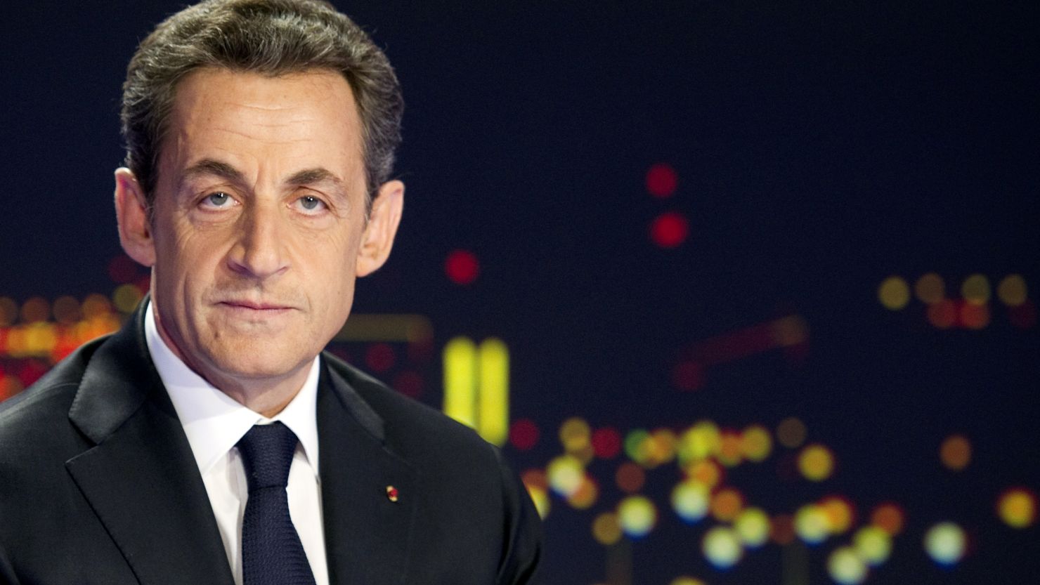 French President Nicolas Sarkozy announces his re-election bid on French television on February 15, 2012.