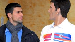 Sportsman of the year Novak Djokovic poses next to his likeness on February 9, 2012, at the wax museum in the central Serbian town of Jagodina. 