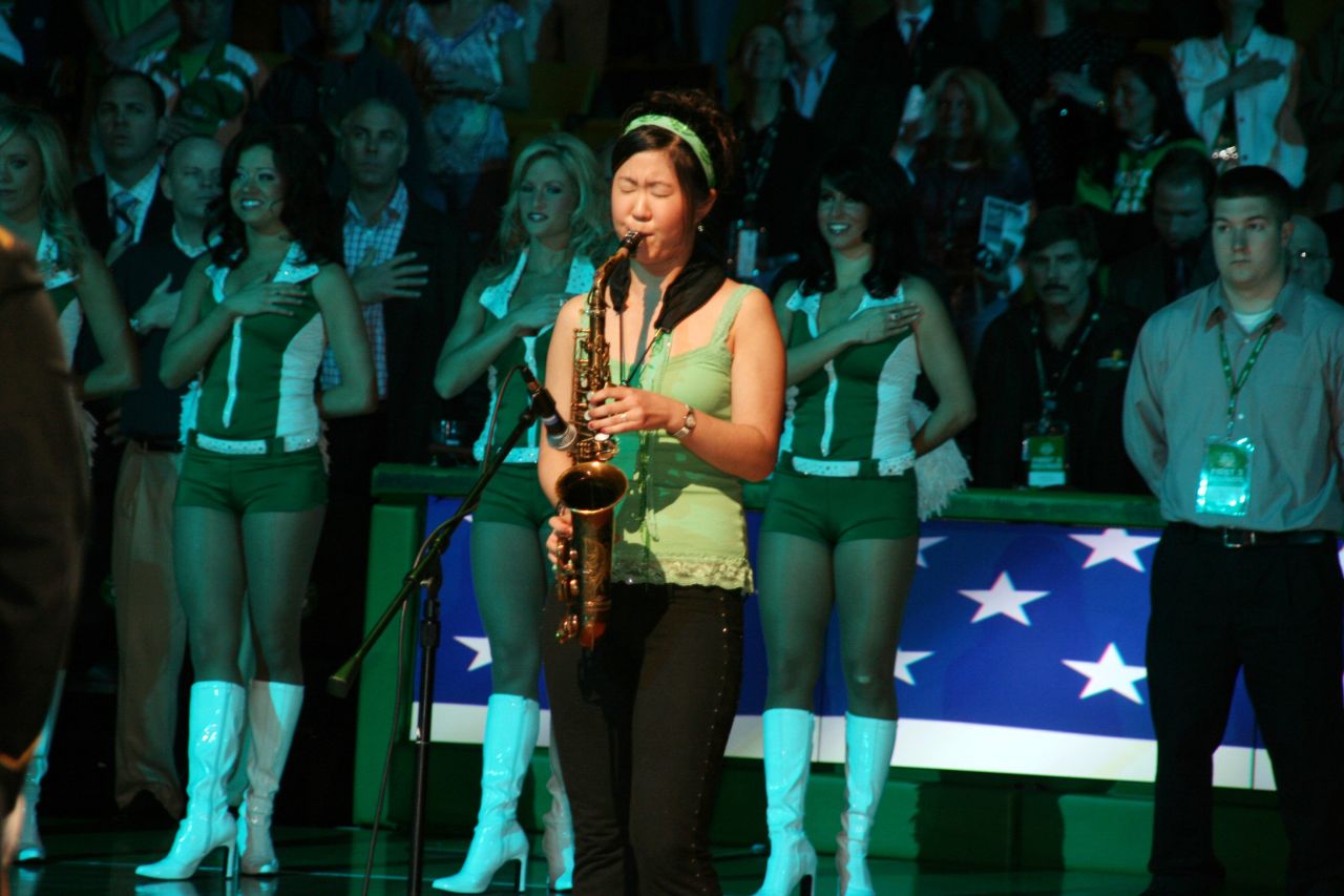 She doesn't just play concert halls. In 2009, she played the national anthem at a Boston Celtics game.