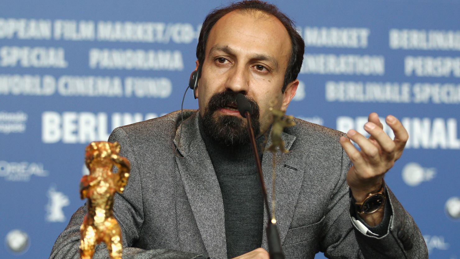  Asghar Farhadi speaks after winning the Golden Bear prize for his film, "A Separation," at the Berlin International Film Festival.