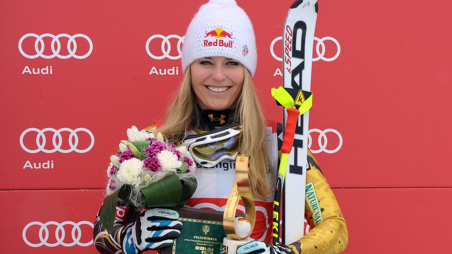 Lindsey Vonn finished third at Saturday's race in Sochi but it was enough to clinch the World Cup downhill title