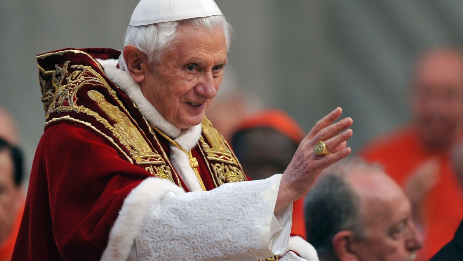 Pope Benedict XVI arrives for the Consistory where he will appoint 22 new cardinals on February 18, 2012.
