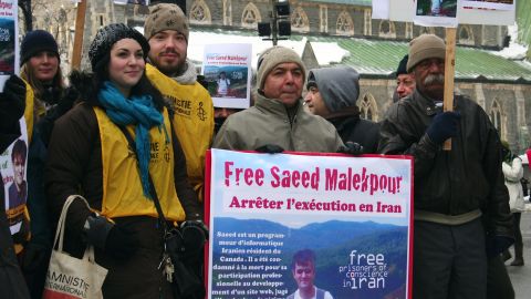 Supporters demonstrate in January for the release of Saeed Malekpour in Montreal, Quebec.