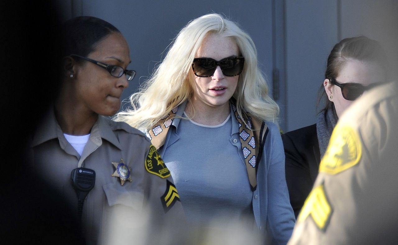 Lohan leaves a progress report hearing at Venice Airport Branch Courthouse in Los Angeles in January 2012.