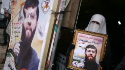The wife of Palestinian prisoner Khader Adnan, protests close to the northern West Bank city of Jenin, on February 18, 2012.