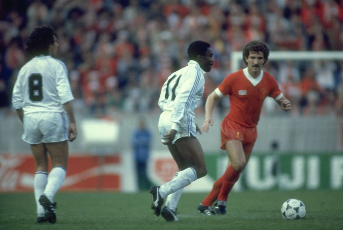 1981: Graham Souness (right) of Liverpool takes on Laurie Cunningham (left) of Real Madrid during the European Cup final at Parc des Princes in Paris. Liverpool won the match 1-0.
