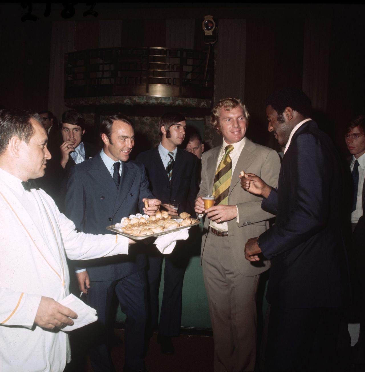 Best is seen here alongside West Ham legend Bobby Moore (center right) in the 1970s. Moore captained his country to World Cup glory when the competition was held in England in 1966.