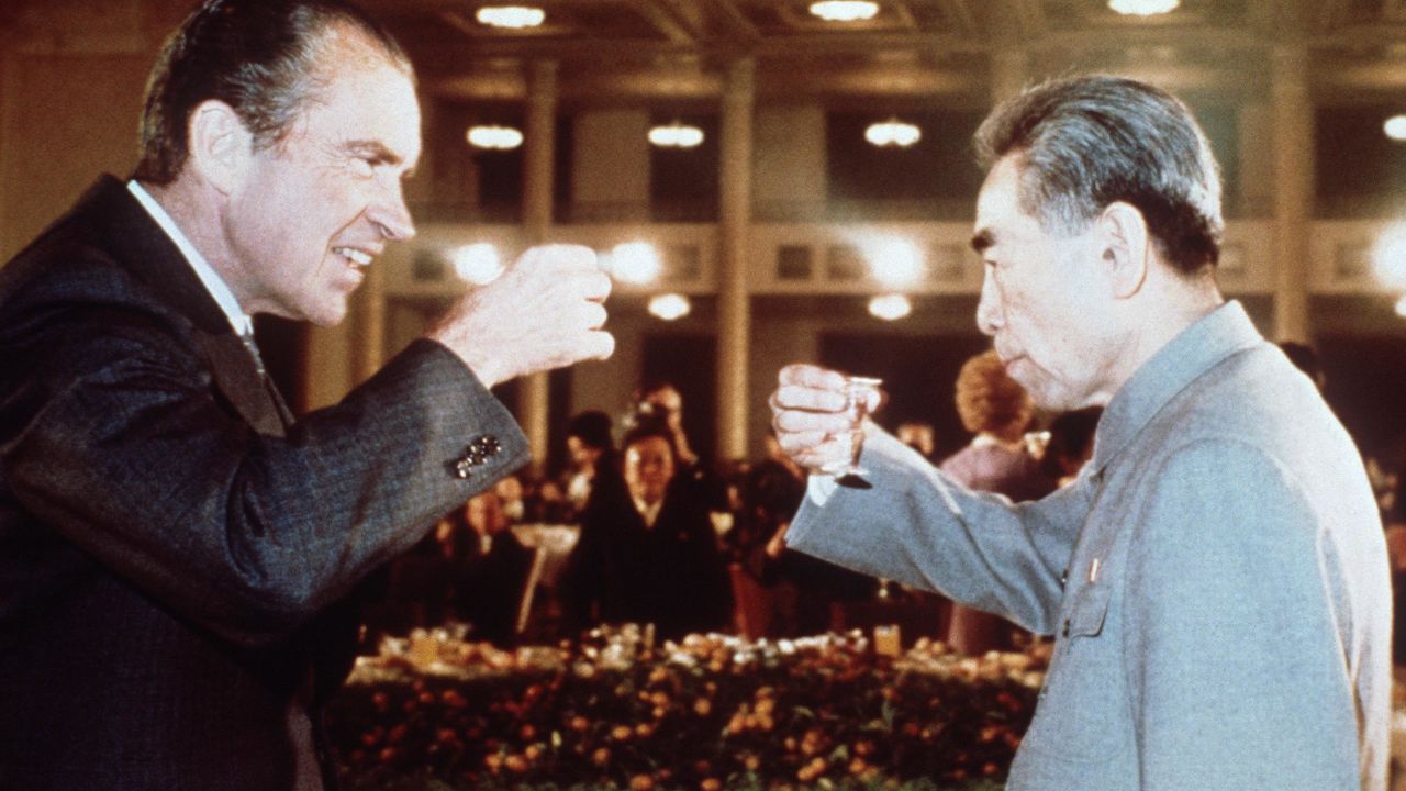 President Richard Nixon toasts with Chinese Premier Zhou Enlai in February 1972 in Beijing.
