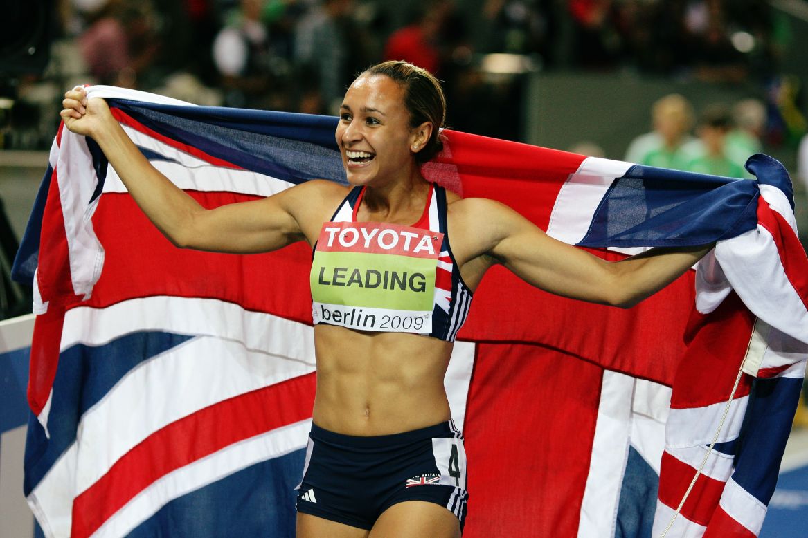 Jessica Ennis celebrates winning the gold medal at the 2009 IAAF World Championships in Berlin with a then personal best tally of 6,731 points. 