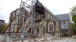 Christchurch Cathedral remains in ruins after it was badly damaged during the February 22, 2011 earthquake.