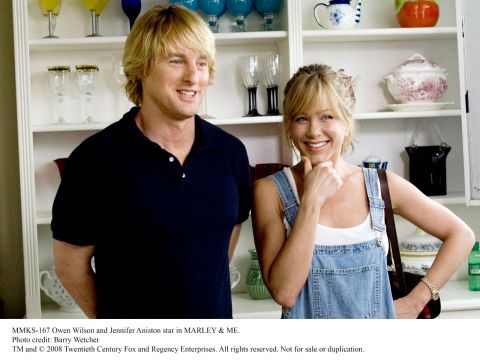 Owen Wilson and Aniston starred in "Marley & Me." The pair played John and Jenny Grogan, a couple who adopt a dog named Marley that changes their lives.