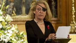 Marie Colvin of The Sunday Times, gives the address during a service at St. Bride's Church November 10, 2010 in London, England. The service commemorated journalists, cameramen and support staff who have fallen in the war zones and conflicts of the past decade.