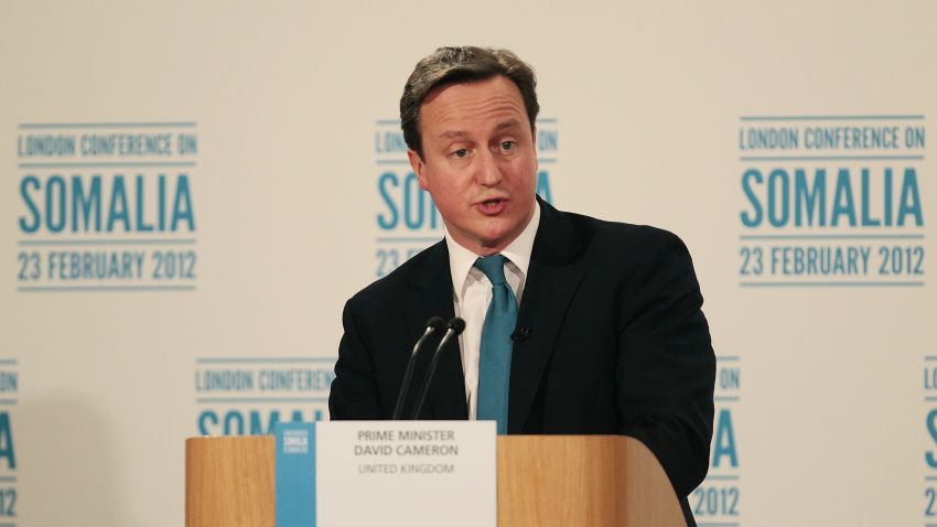 UK prime Minister David Cameron pictured at the Somalia conference in London on Thursday.