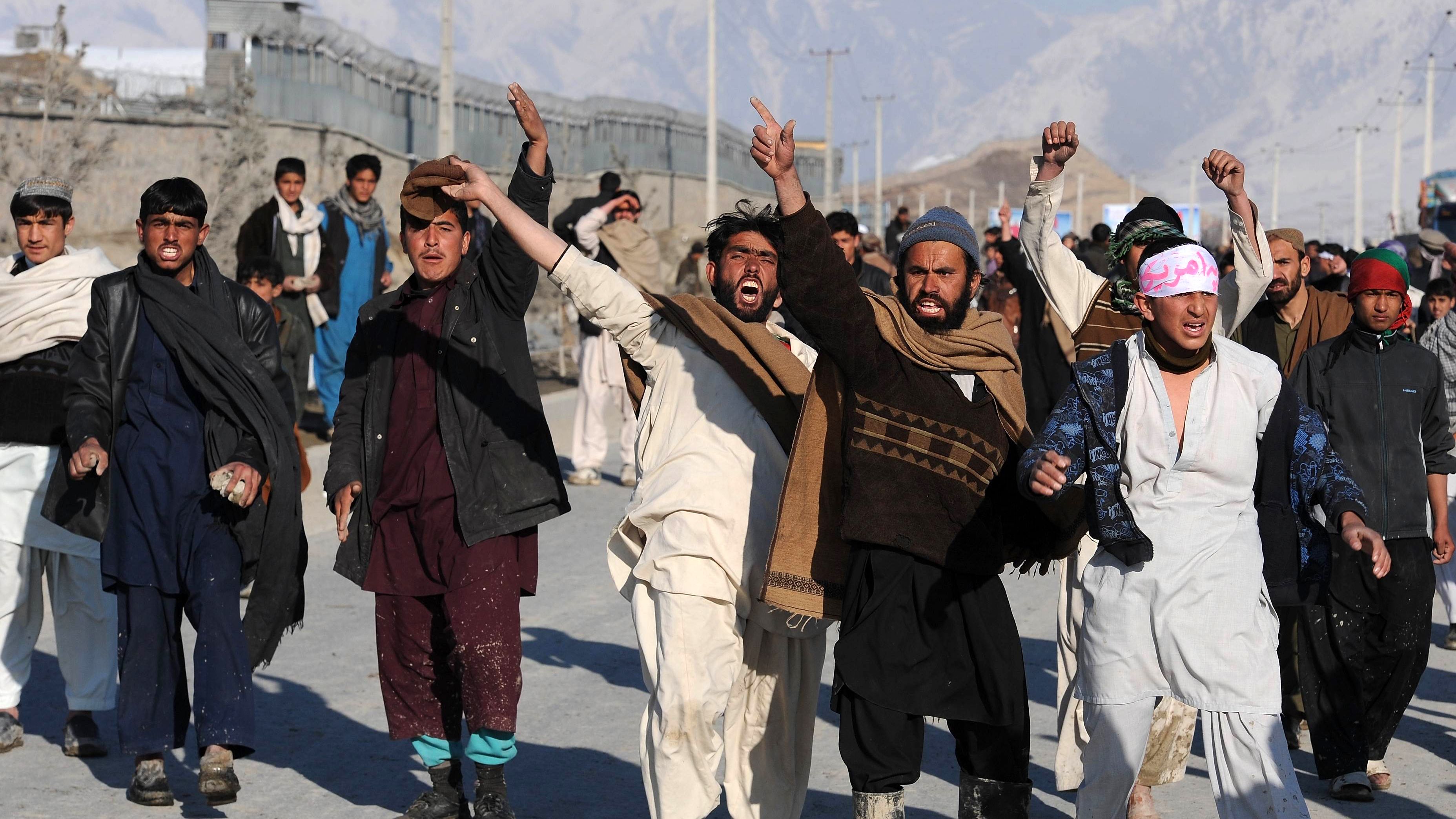 Afghan demonstrators shout during a protest against Quran desecration in Kabul on February 24, 2012.