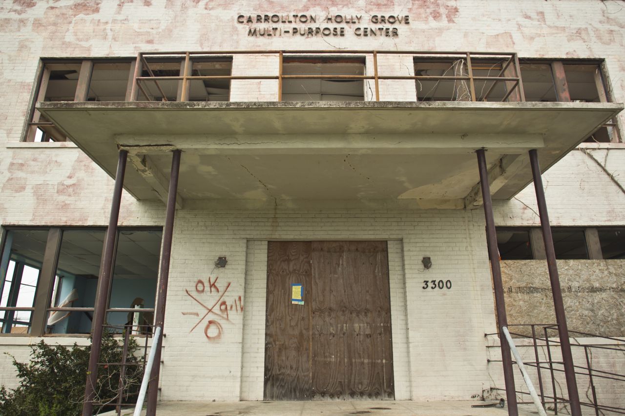 Some residents blame the high crime rates on a lack of activities to keep youths off the streets. Places like this multipurpose center in Mid-City never reopened after the floods of Katrina.
