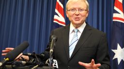 Former Foreign Minister Kevin Rudd announces he's entering a leadership contest with Prime Minister Julia Gillard.