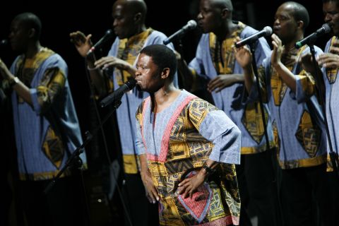 Ladysmith Black Mambazo perform Paul Simon's "Under African Skies" in 2008 in New York City.