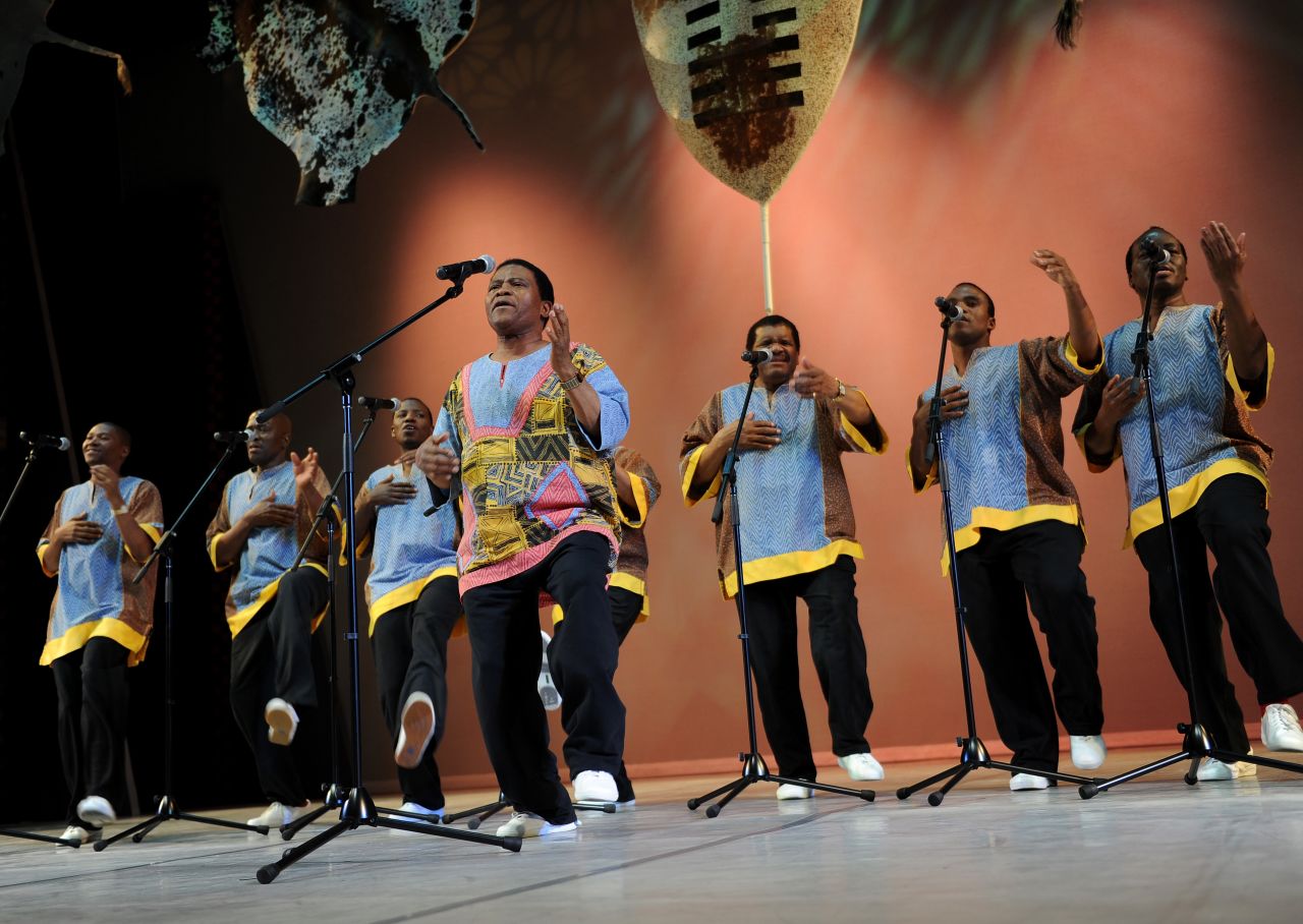 Ladysmith Black Mambazo are a South African singing group, world-renowned for their vocal harmonies and Zulu dance moves.