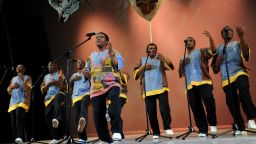 Ladysmith Black Mambazo performs during the opening ceremony of the annual general meeting of the members of the International Olympic Committee in Durban, South Africa. 