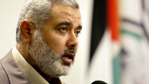Dismissed Palestinian prime minister and senior Hamas leader Ismail Haniyeh speaks to security officers during his visit to the Security and Protection Forces' headquarters on July 3, 2008 in Gaza City, Gaza. Haniyeh sought to calm tensions with Egypt following a series of clashes between Egyptian Police and stone throwing protesters yesterday, in an effort to keep the Rafah crossing open.