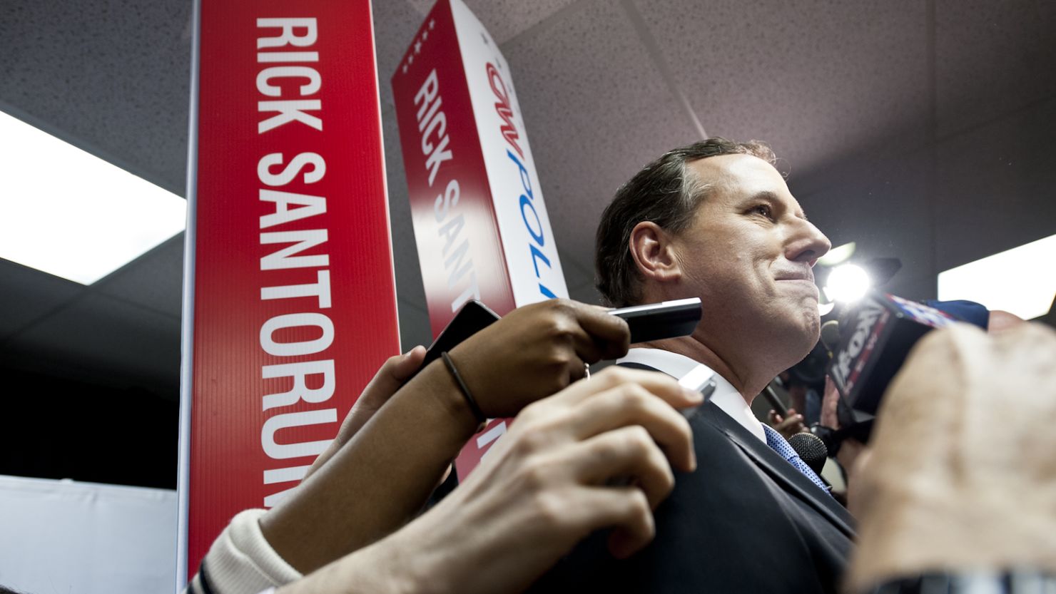 Rick Santorum speaks to reporters after the CNN Republican Presidential Debate in Mesa, Arizona, on February 22.