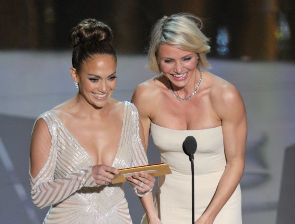 Lopez and actress Cameron Diaz presented the Oscar for makeup at the 84th Annual Academy Awards in 2012.