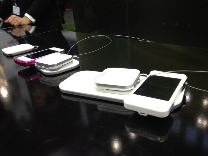 Duracell showcases its Powermat WiCC which can be used to wirelessly charge specially-adapted electronic devices.