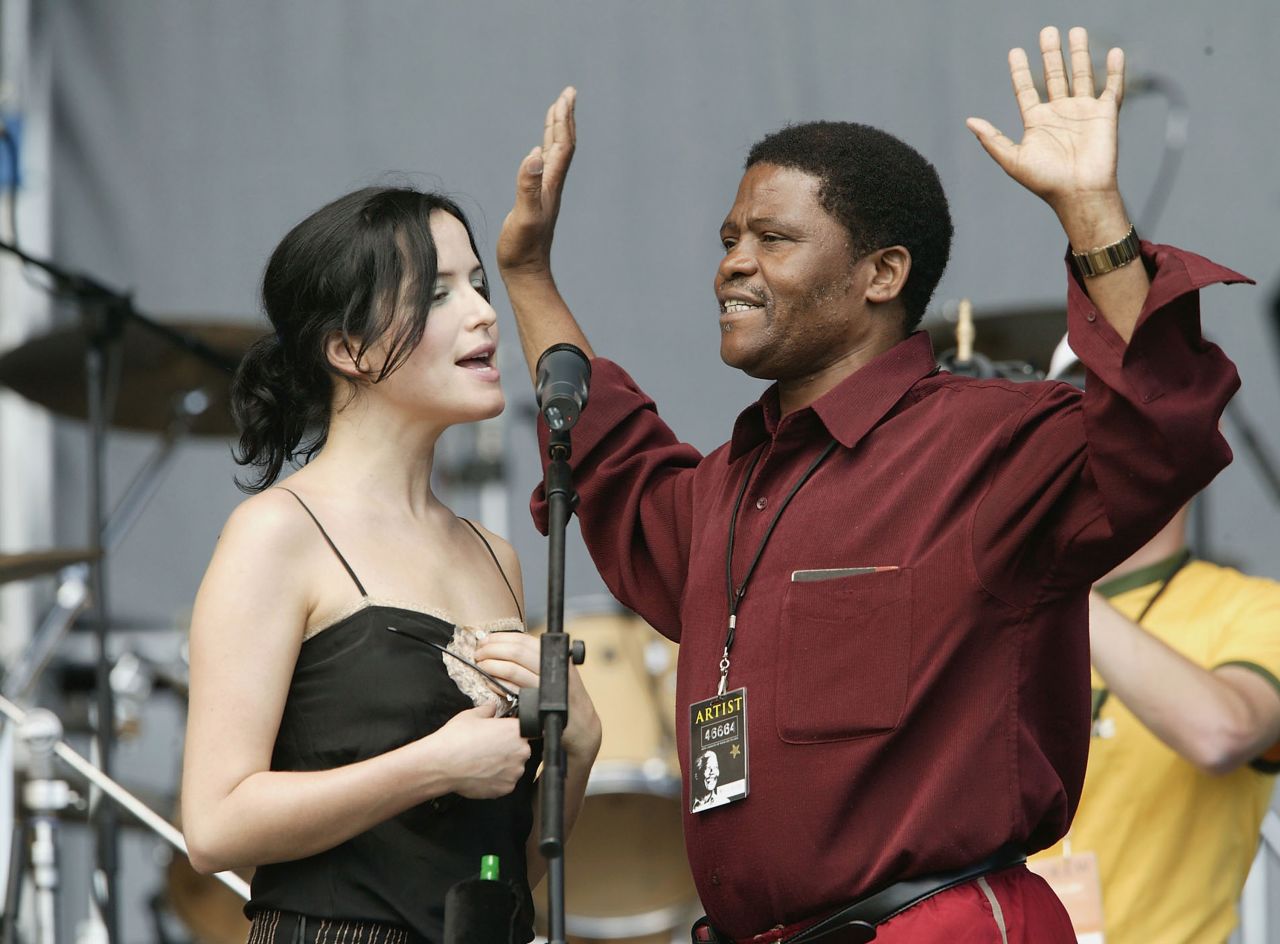 Singer Andrea Corr and Shabalala during rehearsals prior to the 46664 concert on November 27, 2003 in Cape Town, South Africa.