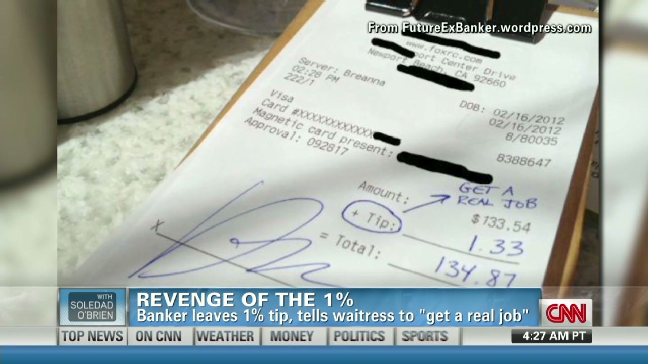 This receipt that supposedly proves a banker left a server a 1% tip? Faked.