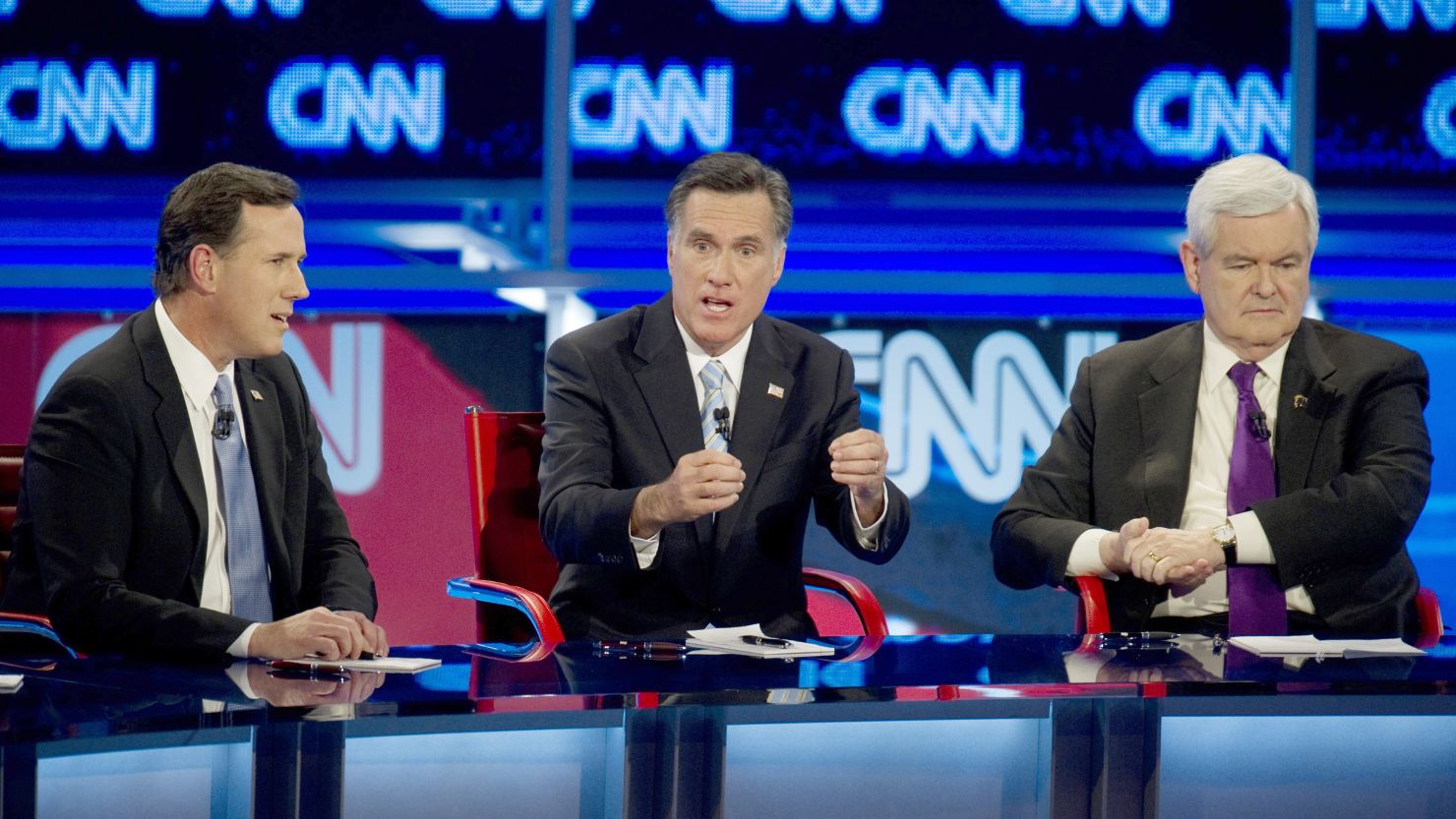 GOP presidential candidates Rick Santorum, Mitt Romney and Newt Gingrich face off in last week's debate in Mesa, Arizona.