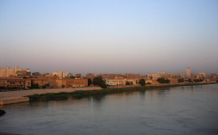 A waterfront panorama along the Tigris River, showing a low-rise city unlike many others in the Middle East.